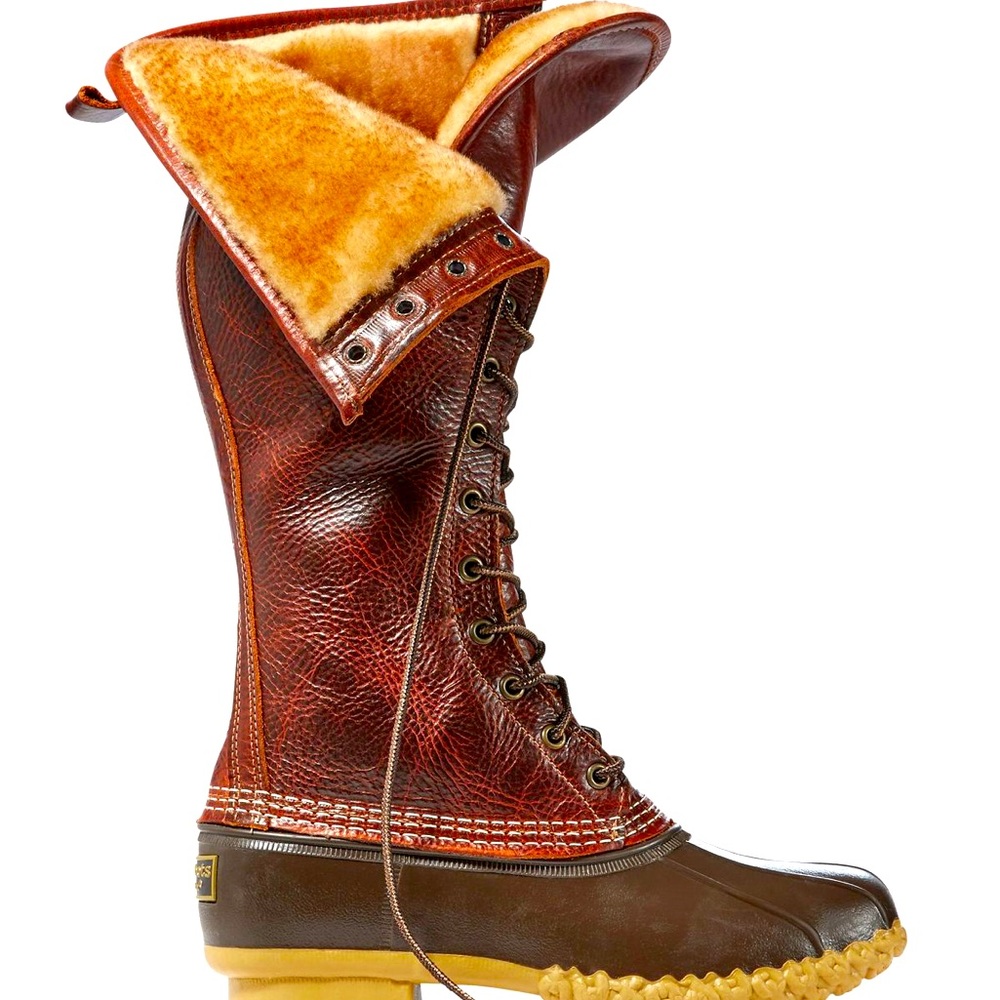 LL BEAN 16” leather shearling lined boots womens 11